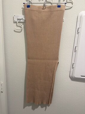 Princess Polly Ribbed Knit Maxi Skirt - Beige